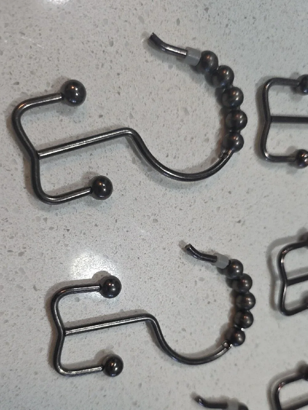 Set of 12 Black Metal Shower Curtain Hooks with Beaded Detail